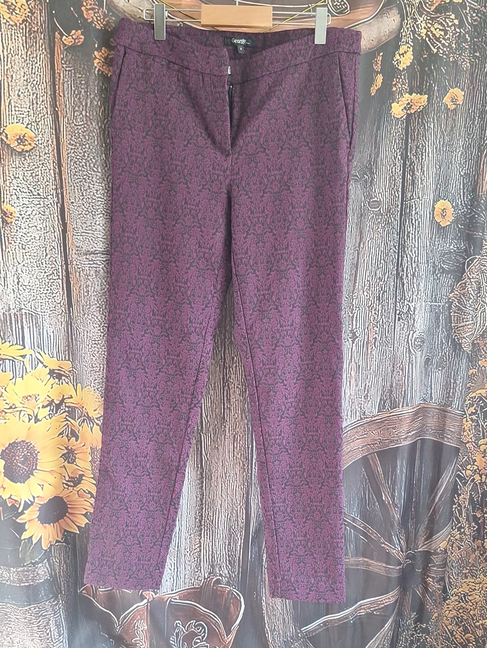 George Purple and Black Patterned Slim Pants